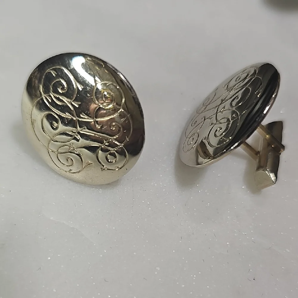 1949 Vintage Jacob M. Oldak Engraved Goldtone Cufflinks